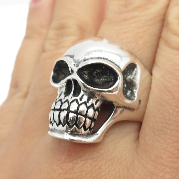 925 Sterling Silver Vintage Skull Biker Ring Size… - image 2