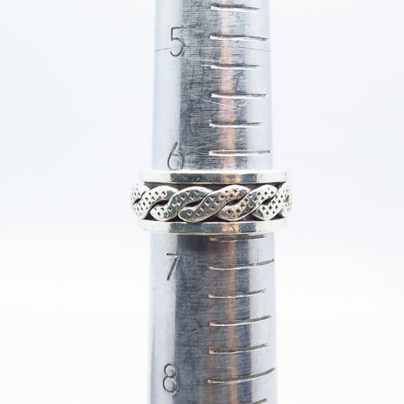 925 Sterling Silver Vintage Braided Rotating Band… - image 5