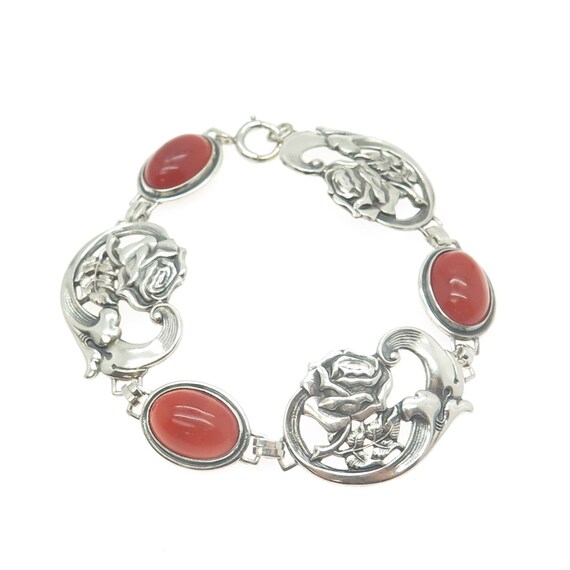 925 Sterling Silver Antique Art Deco Carnelian Ro… - image 3