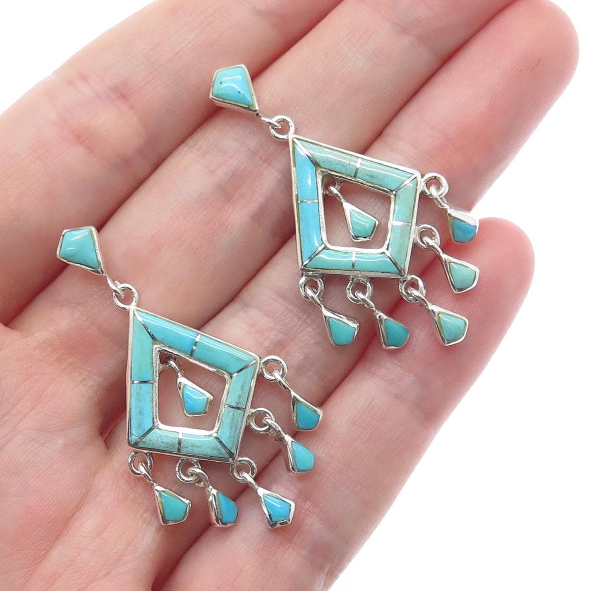 ALBERT CLEVELAND NAVAJO Old Pawn 925 Sterling Vintage Real Turquoise Earrings