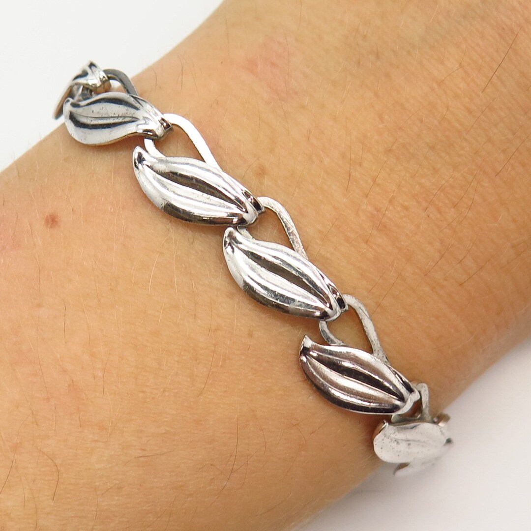 925 Sterling Silver Vintage Leaf Design Link Bracelet 6 1/4 925 Sterling Silver Vintage Leaf Design Link Bracelet 6 1/4