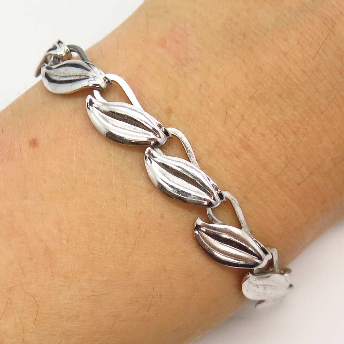 超ポイントアップ祭 925 Sterling Silver Vintage Leaf Design Link Bracelet 6 1/4 アクセサリー