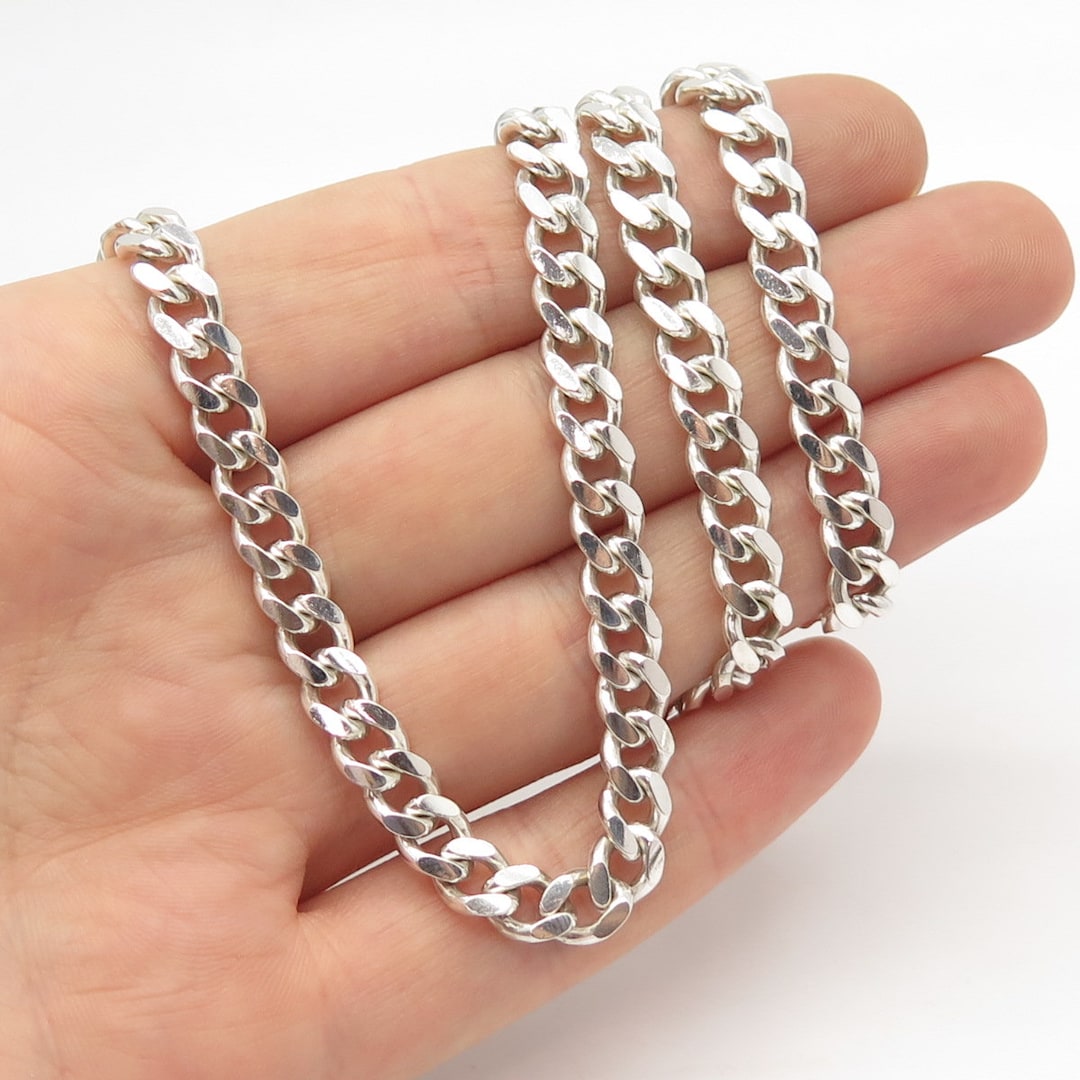 vintage◯Italy silver short necklace◯925 925 Sterling Silver Vintage Italy Cuban Chain Necklace 21