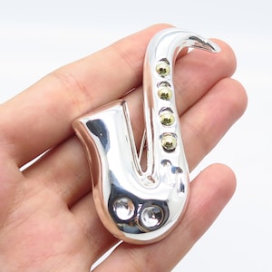 925 Sterling Silver 2-Tone Vintage Mexico Saxophone Musical Instrument Brooch