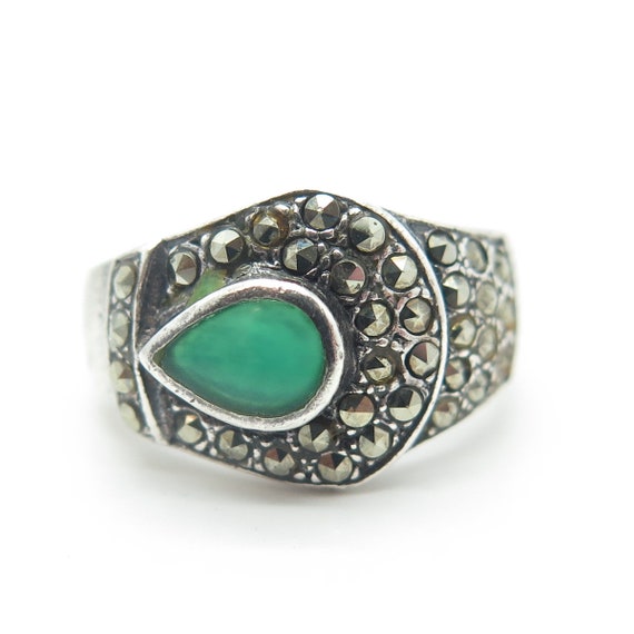 925 Sterling Silver Vintage Real Green Onyx and M… - image 3