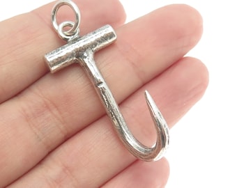 925 Sterling Silver Vintage Hook / Letter "J" Pendant