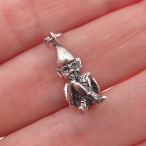 925 Sterling Silver Vintage Pixie Oxidized 3D Mini Charm Pendant