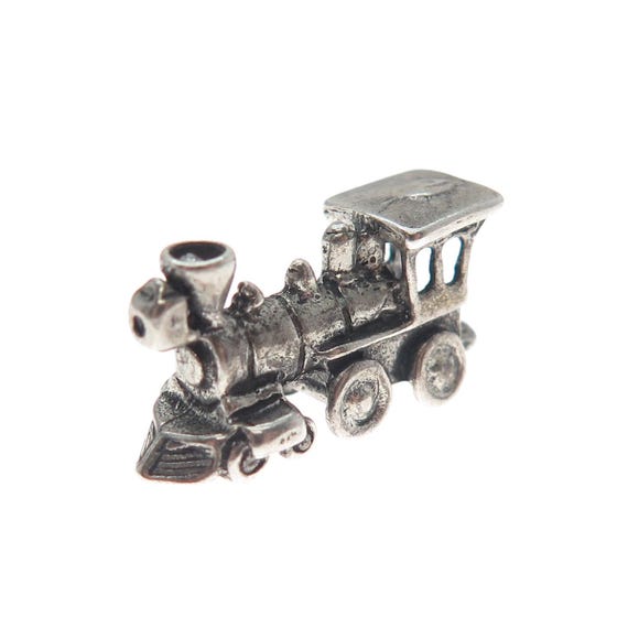 925 Sterling Silver Vintage Steam Train 3D Oxidized Pendant View 6
