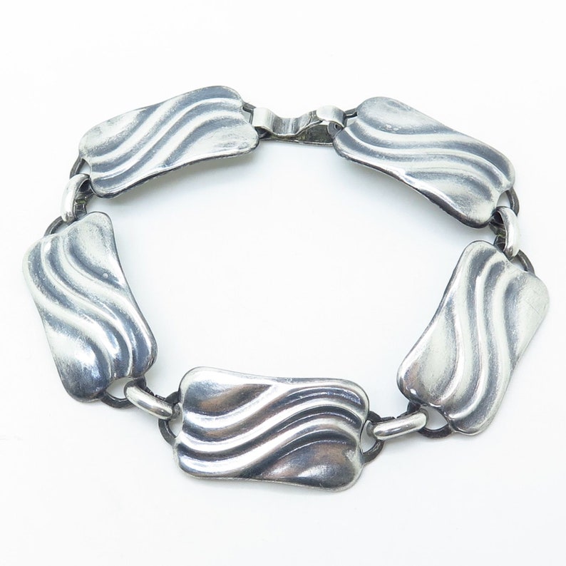 Vtg 835 Silver Wavy Textured Wide Link Bracelet 7.5