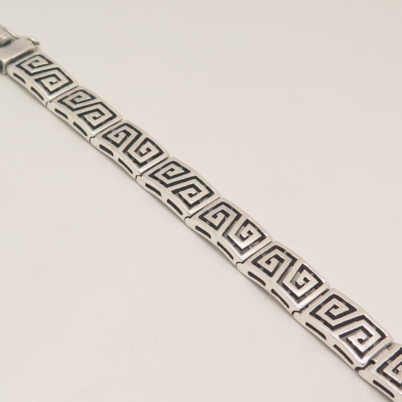 925 Sterling Silver Vintage Greek Maze Panel Link… - image 3