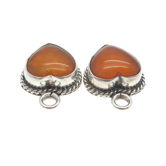 925 Sterling Silver Vintage Real Fire Amber Heart… - image 6