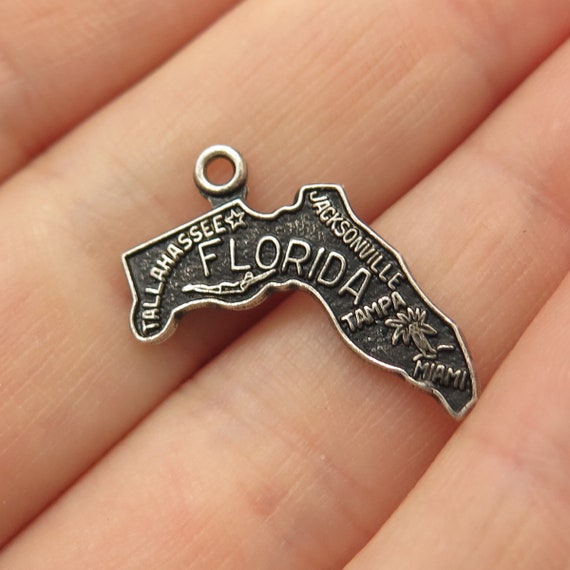Florida State Charm Antiqued Sterling Silver Florida State Charm Antiqued Sterling Silver