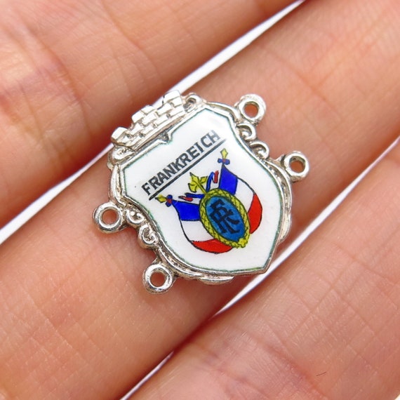 800 Silver Vintage Enamel "Frankreich" Centerpiec… - image 1