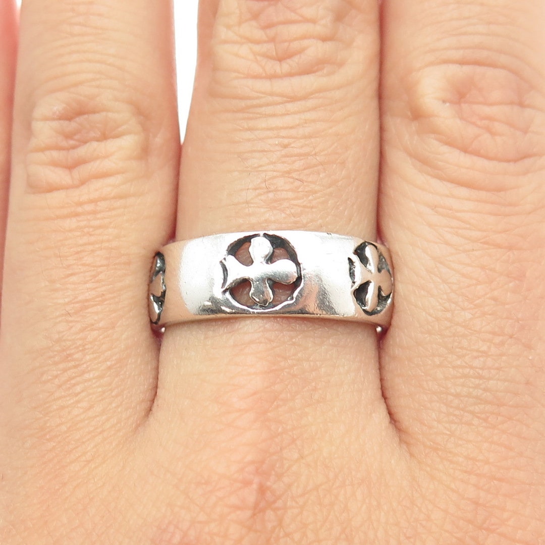 【高品質】 925 10.25 Size Ring Band Cross Vintage Silver Sterling アクセサリー