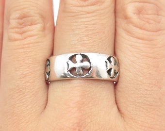 925 Sterling Silver Vintage Cross Band Ring Size 10.25