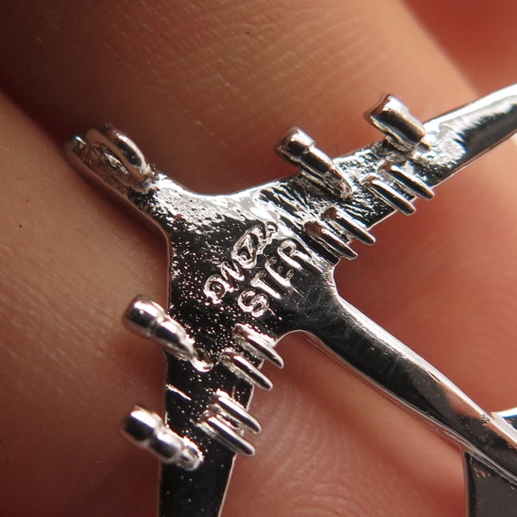 925 Sterling Silver Vintage Wells Airplane Pendant - image 8