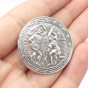 925 Sterling Silver Vintage Mexico Taxco Fight Storyteller Pin Brooch