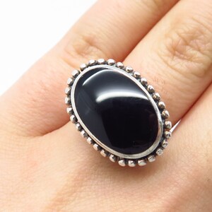 925 Sterling Silver Vintage Real Black Onyx Gemstone Beaded Ring Size 6.5