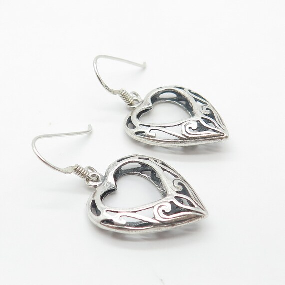 925 Sterling Silver Vintage Ornate Heart Dangling… - image 7