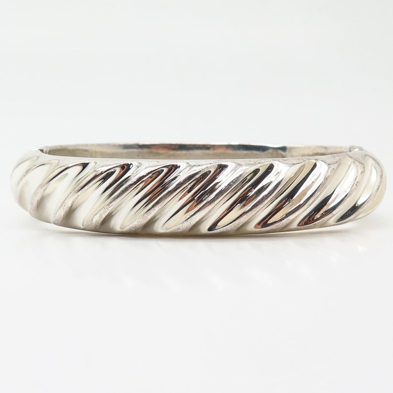 950 Silver Italy Ribbed Design Hollow Hinged Bangle Bracelet 7