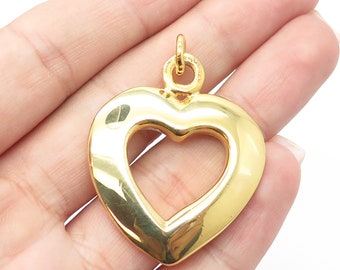 925 Sterling Silver Gold Plated Vintage Italy Heart Open Pendant