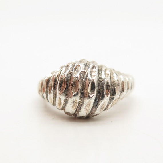 925 Sterling Silver Vintage Textured Striped Ring… - image 3