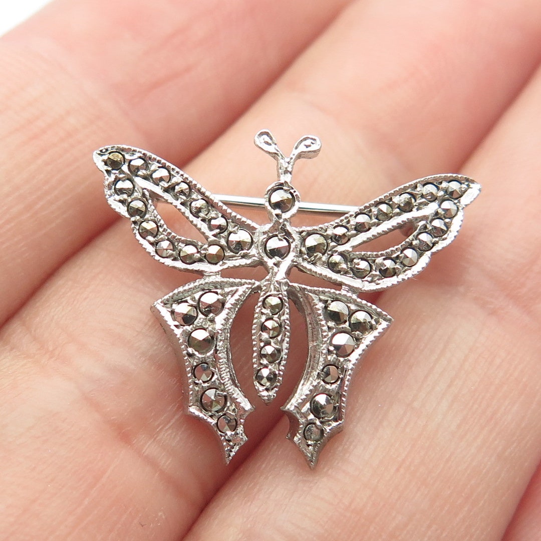 925 Sterling Silver Vintage Real Marcasite Gem Butterfly Pin Brooch 925 Sterling Silver Vintage Real Marcasite Gem Butterfly Pin  main image 3