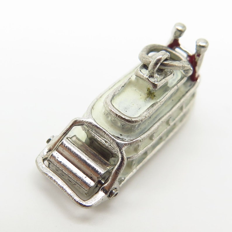 Vintage Signed 925 Sterling Silver Enamel Steamboat Moveable Charm Pendant