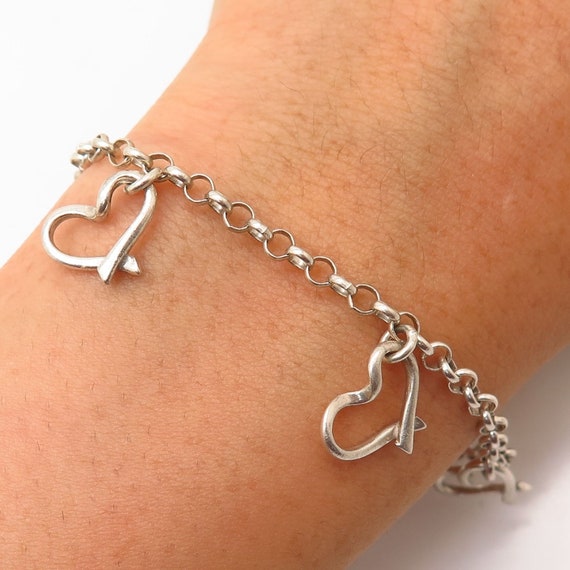 Sterling Silver Heart Rolo Link Bracelet 6