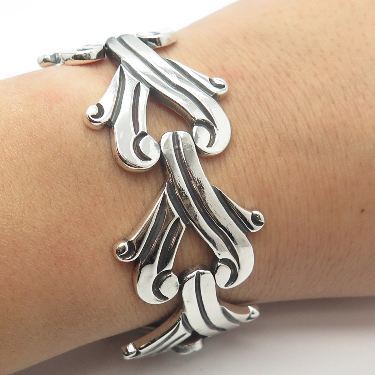 アクセサリー vintage Mexican jewelry silver bracelet Vtg Mexico Silver .925 Bracelet with Green Stone Carved