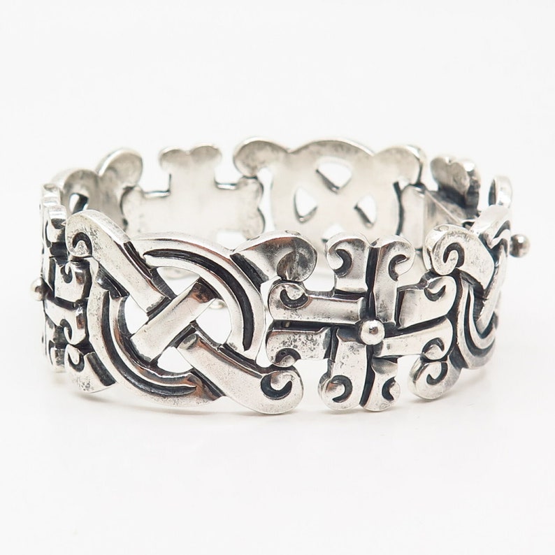 925 Sterling Silver Vintage Mexico Heavy Tribal Link Bracelet 6 34
