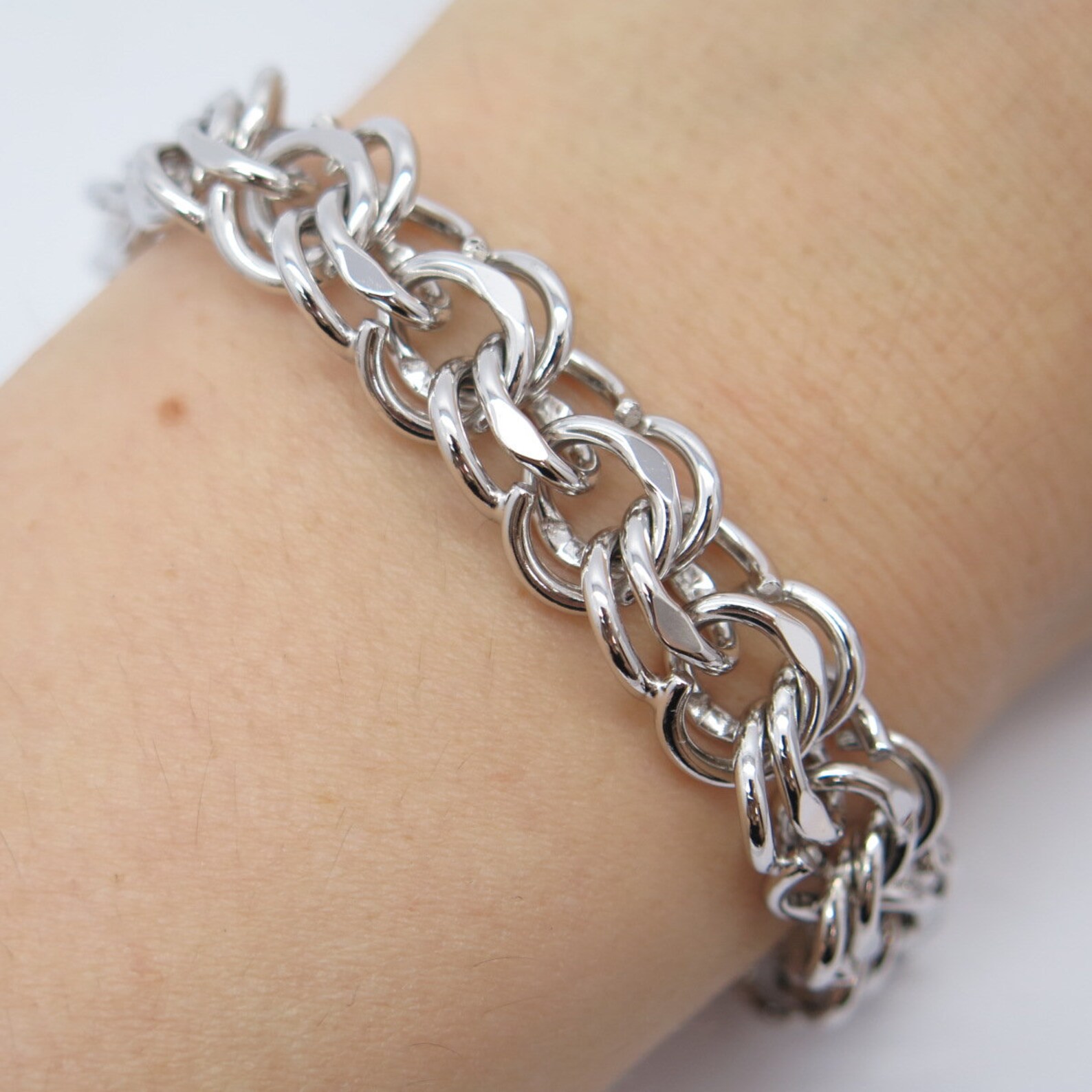 925 Sterling Silver Antique Elco Double Rolo Link Bracelet Etsy