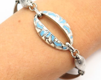 925 Sterling Silver Colorful Enamel Fancy Link Bracelet 7 1/4"