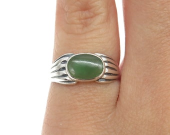 925 Sterling Silver Vintage Real Jade Seashell Ring Size 5.5