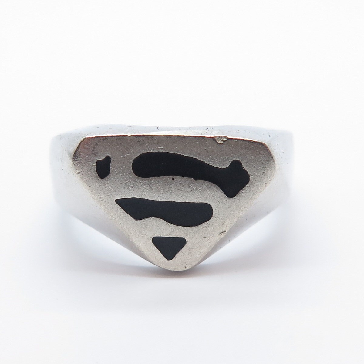 925 Sterling Silver Vintage Enamel Triangle Signet Ring Size 13.25 