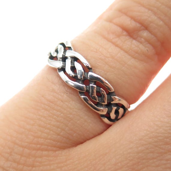 SEA GEMS 925 Sterling Silver Vintage Celtic Braided Oxidized Band Ring Size 5.25