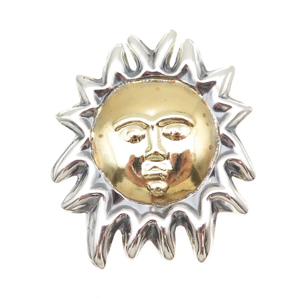 Sun Face Pin 925 Sterling Silver 2-tone Vintage Mexico Sun Face Pin Brooch - Etsy