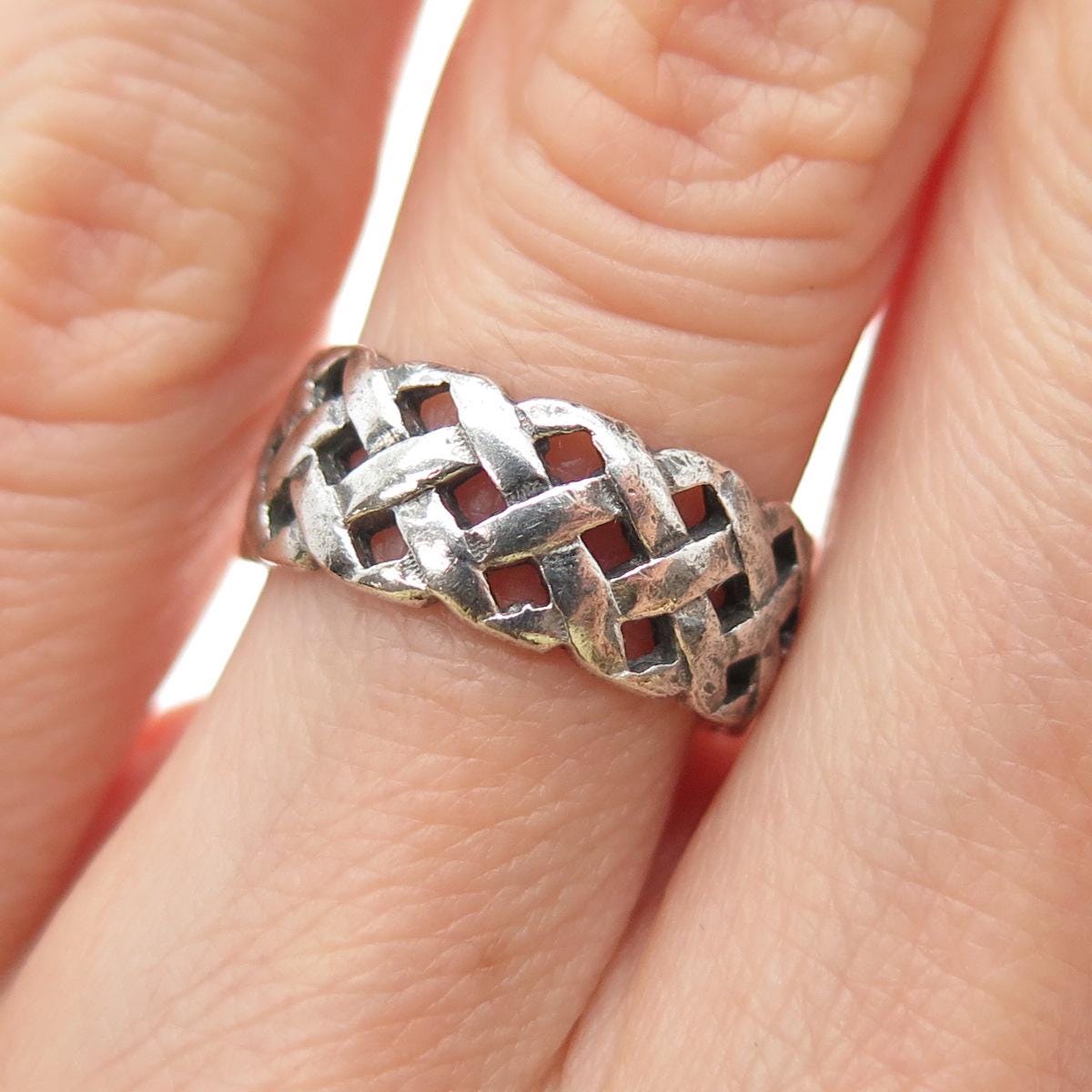 925 Sterling Silver Vintage Woven Oxidized Band Ring Size 4.75 - Etsy