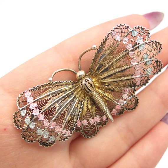 800 Silver Antique Colorful Enamel Butterfly Fili… - image 1