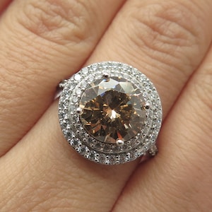 925 Sterling Silver White and Smoky C Z Ring Size 8