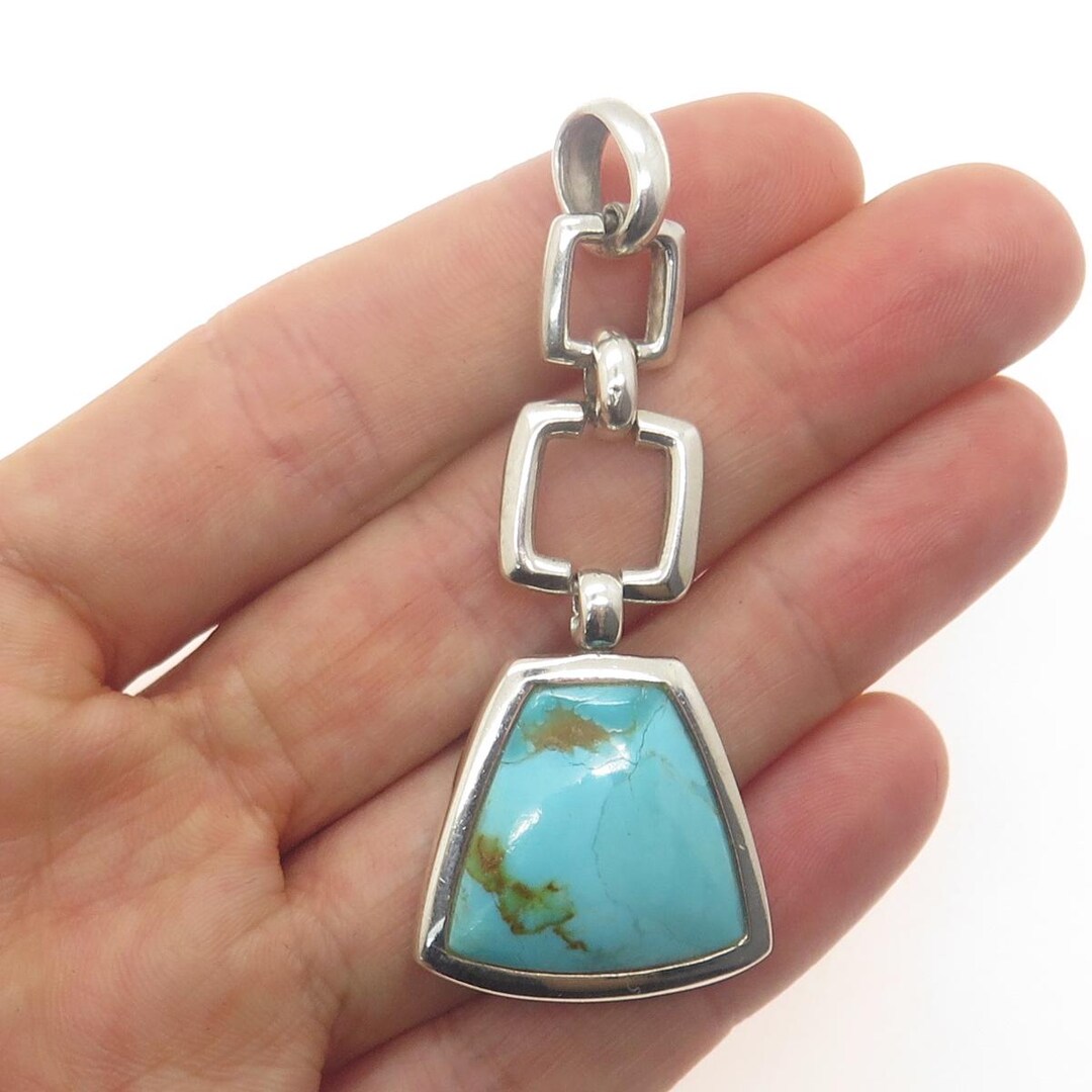 SX Sally C 925 Sterling Silver Vintage Real Turquoise Drop Chain