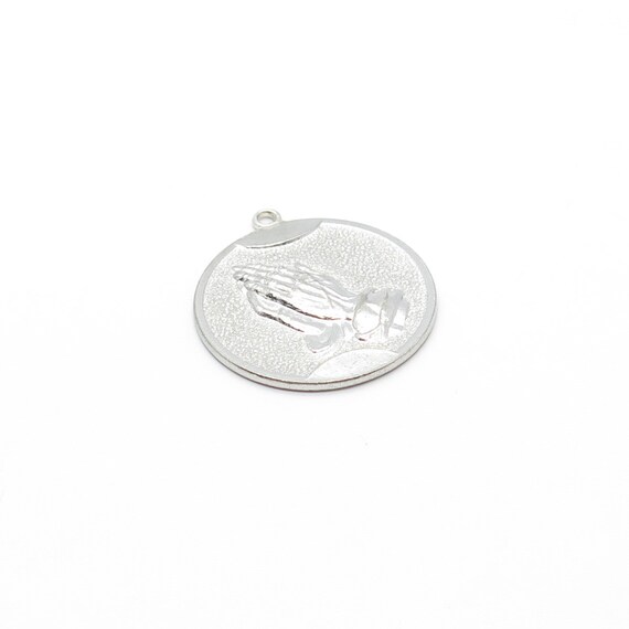 Silver 925 Pray Hand ＆Old school Chain 925 Sterling Silver Vintage TC Hands in Prayer Textured