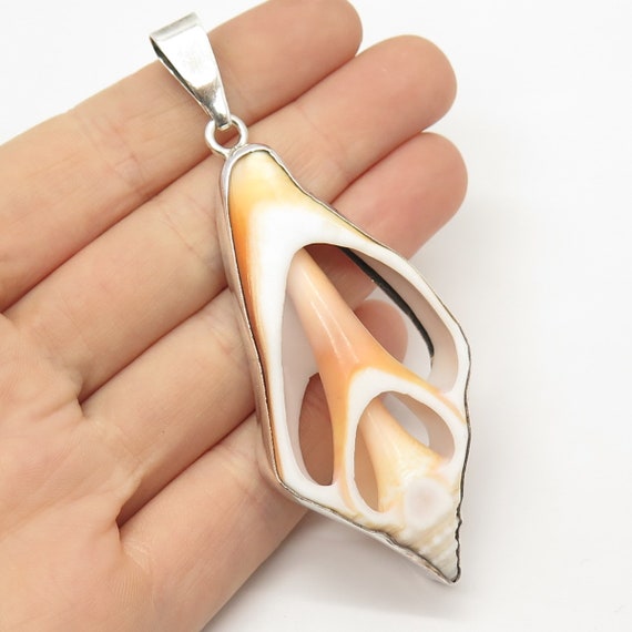 950 Silver Vintage Real Sea Shell Pendant - image 1