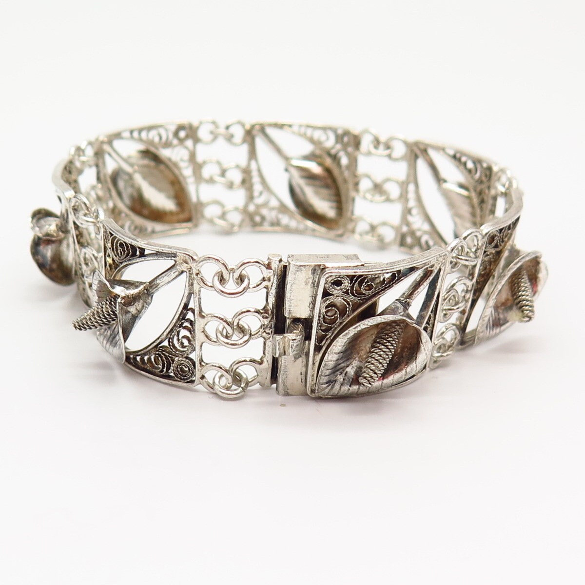 アクセサリー VINTAGE bracelet 925 Sterling Silver Vintage Filigree Calla Lily Design Wide
