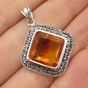925 Sterling Silver Citrine-Tone C Z Rhombus Pendant