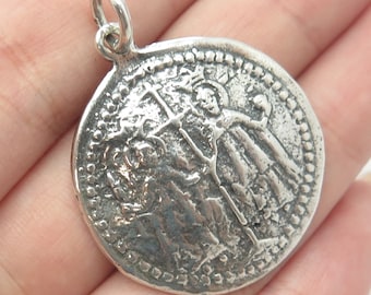 925 Sterling Silver Vintage Medal of The Virgin of Ujué Religious Pendant