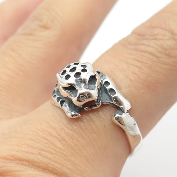 925 Sterling Silver Vintage Wild Cat Ring Size 8.5 - image 2