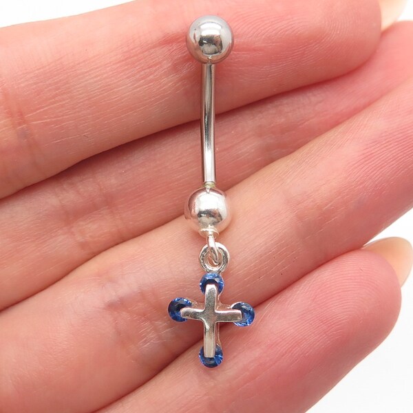 925 Sterling Silver and Stainless Steel Post Vintage Tanzanite Navel Belly Ring