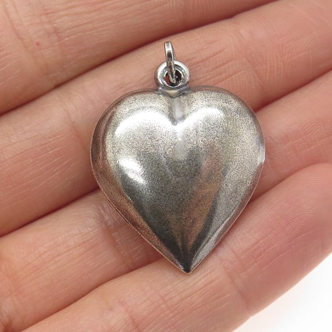 925 Sterling Silver Vintage Puffy Heart Oxidized Charm Pendant - Etsy