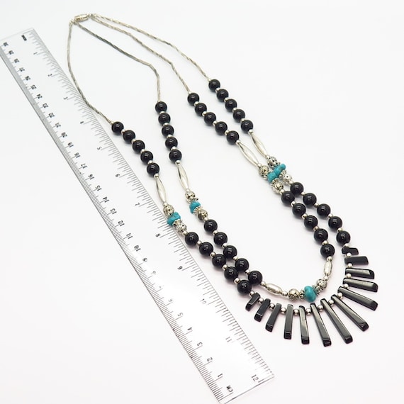 925 Sterling Silver Vintage Turquoise and Black O… - image 2